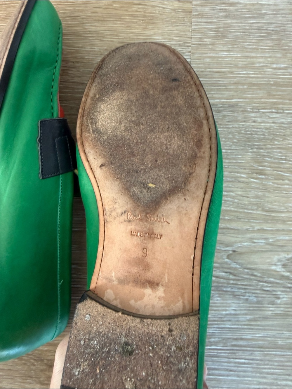 PS Paul Smith Green, Red & Yellow Leather Slip-On Loafers - Picture 7 of 9